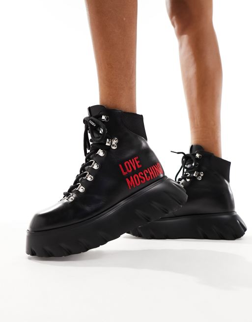 Love Moschino – Czarne botki trekkingowe do kostki