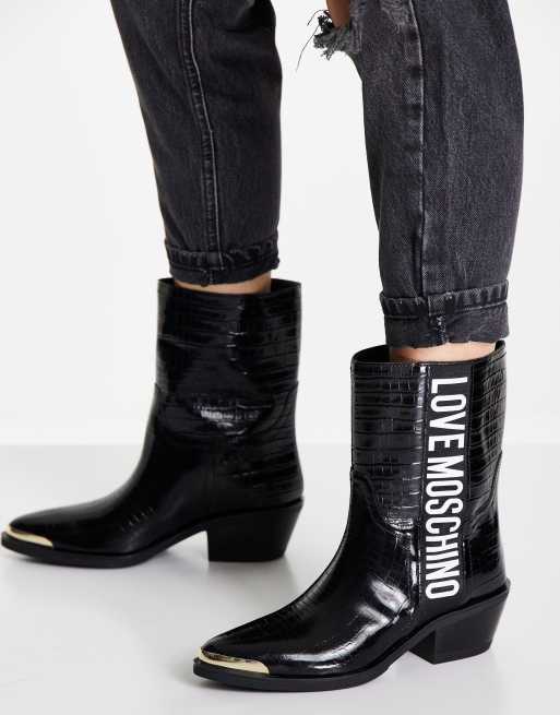 Love Moschino – Czarne kowbojki nad kostkę z metalowym okuciem na nosku