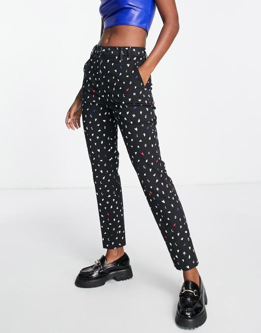 Love Moschino – Czarne spodnie we wzór w małe serca