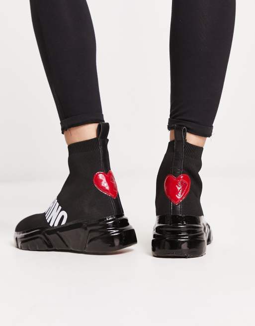 Love Moschino – Czarno-białe wsuwane buty sportowe z dzianiny z logo