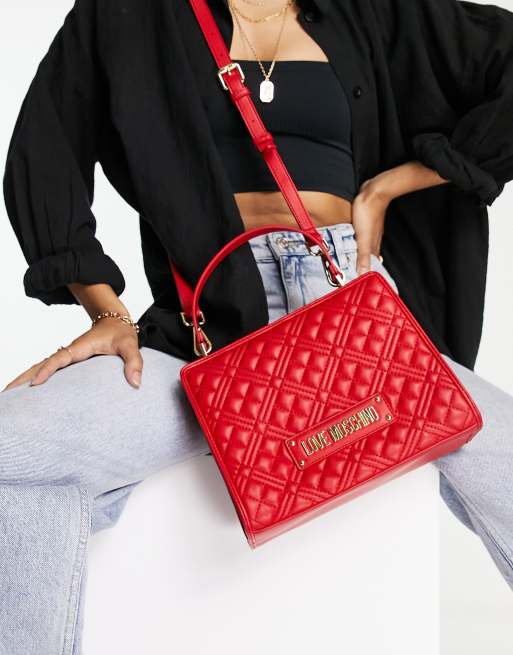 Love Moschino – Czerwona pikowana torebka na ramię z rączką u góry