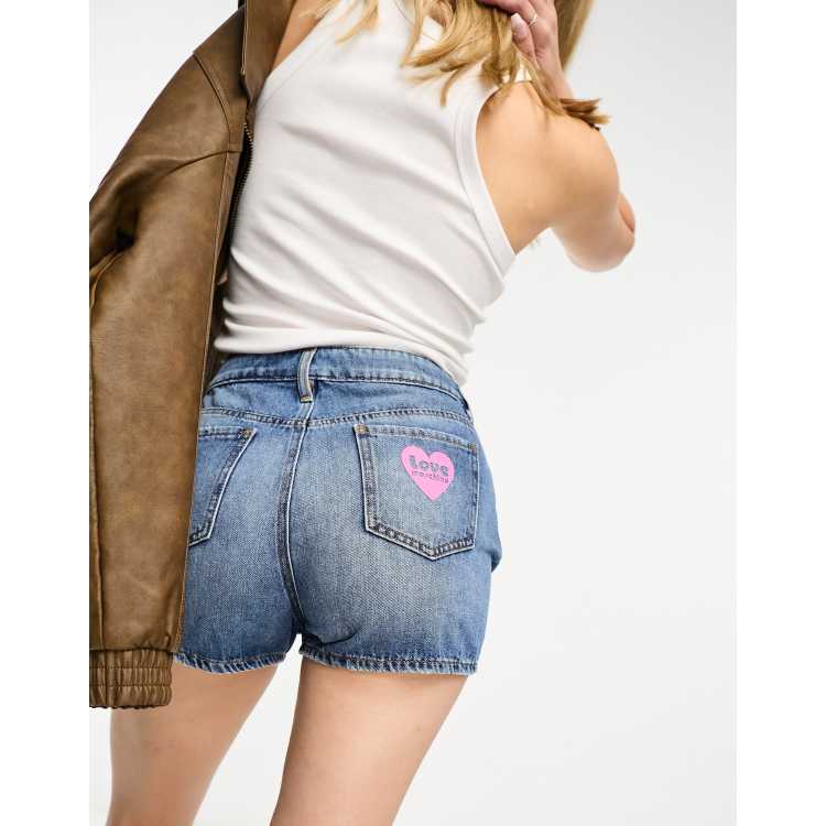 Love Moschino denim short with heart detail in blue wash ASOS