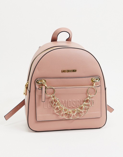 Love Moschino detachable pocket backpack with chain in light pink