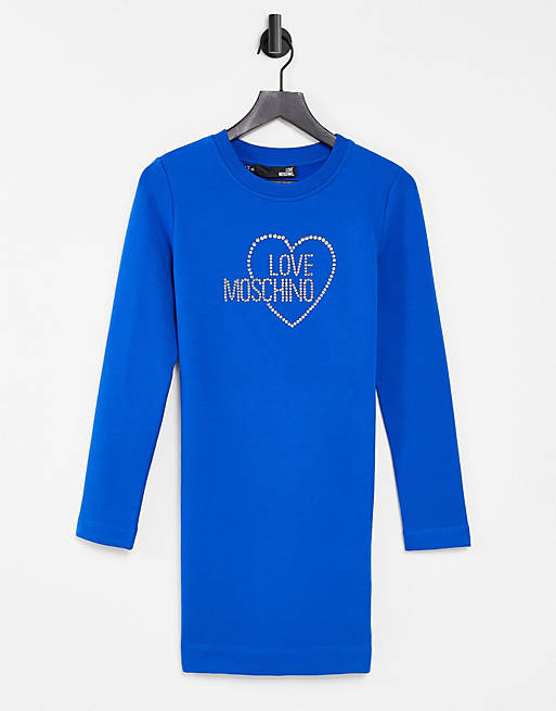 Love Moschino diamante logo dress in blue