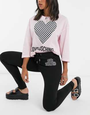 Love Moschino diamante logo joggers in black