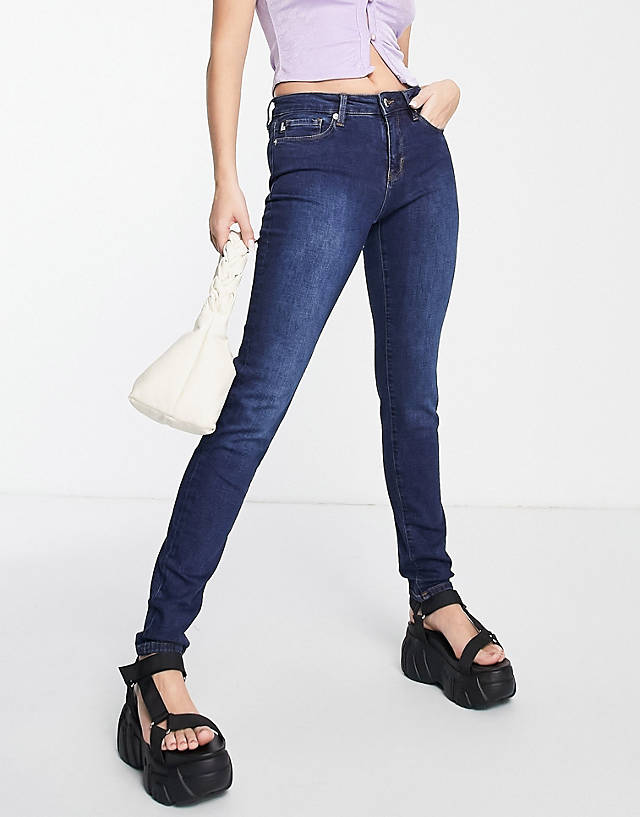 Love Moschino - diamante logo skinny jeans in mid blue