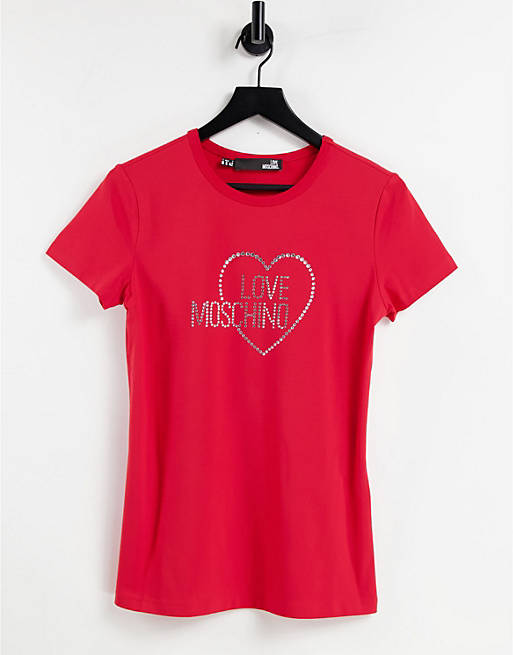 Love Moschino diamante logo t-shirt in red