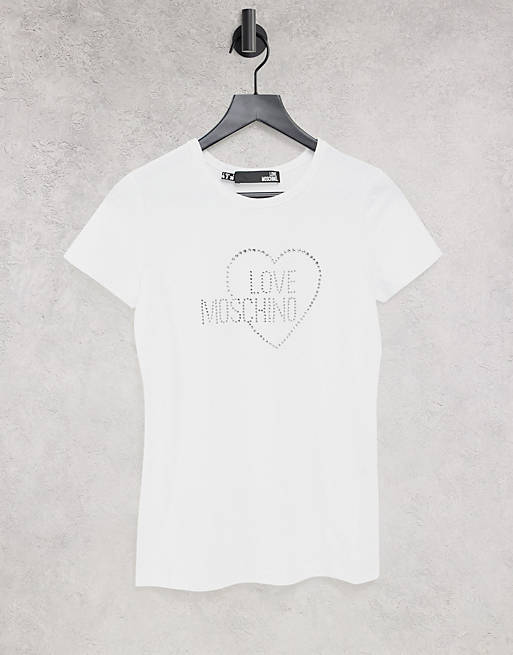 Love Moschino diamante logo t-shirt in white
