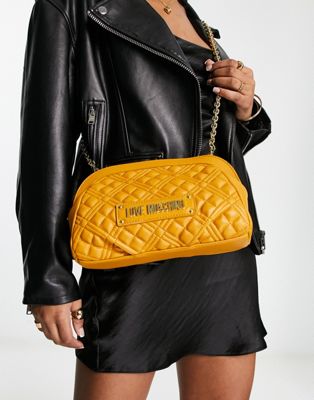 Love Moschino diamond quilted crossbody bag with chain strap in ochre