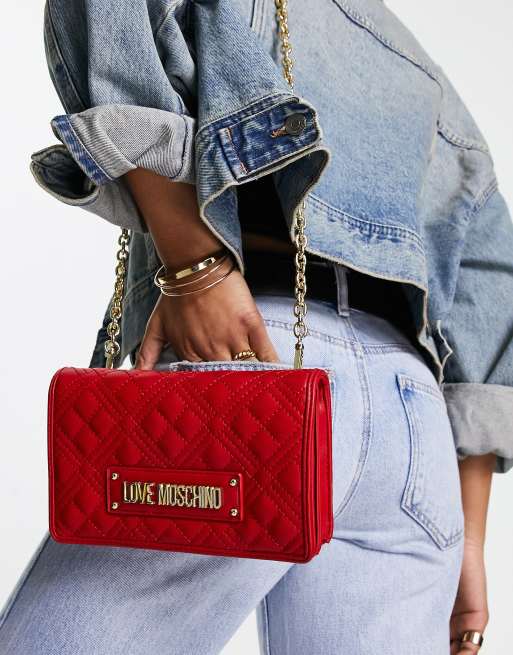 Love Moschino diamond quilted crossbody bag with chain strap in red, 3 of 4