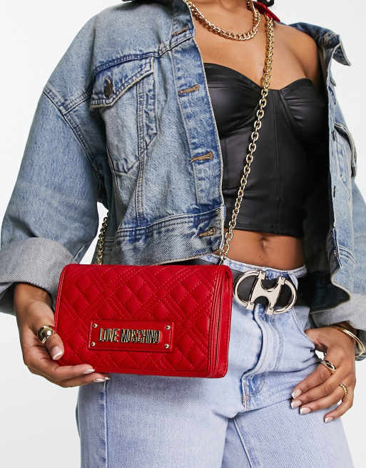 Love Moschino diamond quilted crossbody bag with chain strap in red, 4 of 4