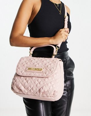 Love Moschino diamond quilted flap top bag in rose