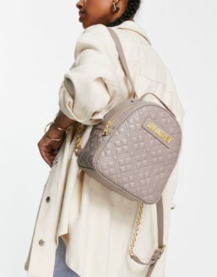 Love Moschino diamond quilted logo backpack in grey