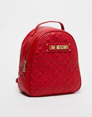 Love Moschino diamond quilted logo backpack in red