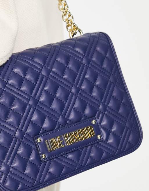 Love Moschino diamond quilted logo chain strap shoulder bag in navy