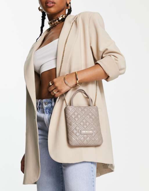 Love Moschino diamond quilted logo crossbody bag with chain strap in grey