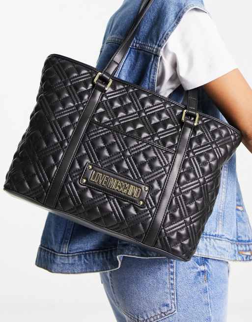 Love Moschino diamond quilted logo tote bag in black