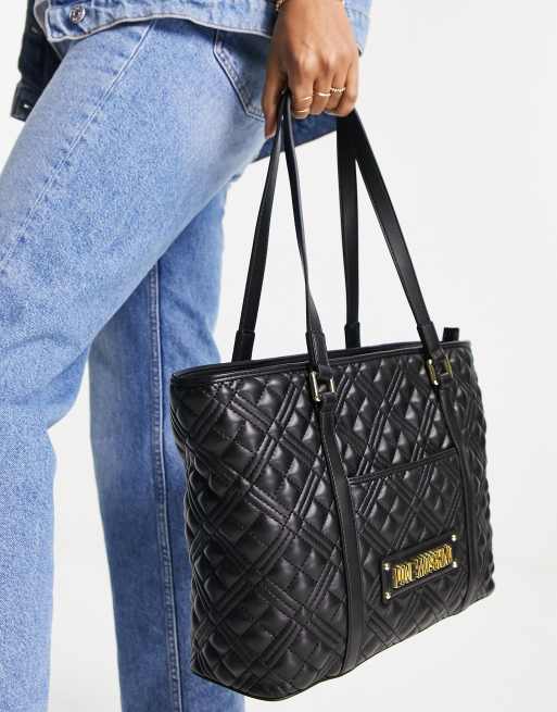 Love Moschino diamond quilted logo tote bag in black