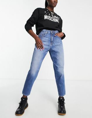 Love Moschino distressed barrel leg jeans in blue