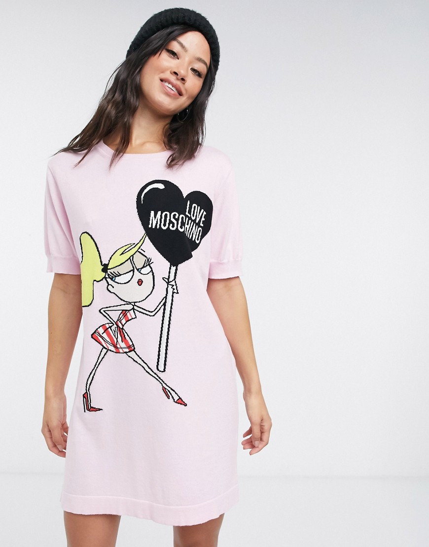 Love Moschino doll print sweater dress in pink