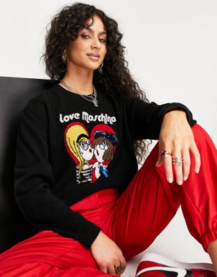 Love Moschino dolls heart knitted jumper in black