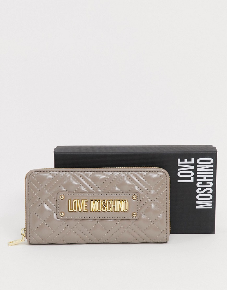 Love Moschino - Doorgestikte portemonnee met rits rondom in taupe-Grijs