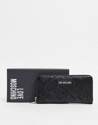 Love Moschino - Doorgestikte portemonnee met rits rondom in zwart