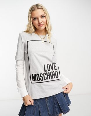 Love Moschino double layer logo box top in grey marl
