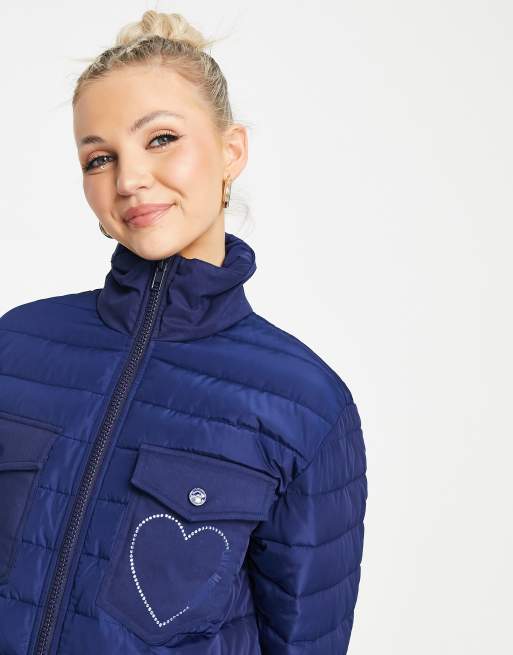 Love Moschino - Doudoune avec logo cœur et poches - Bleu, 3 de 4