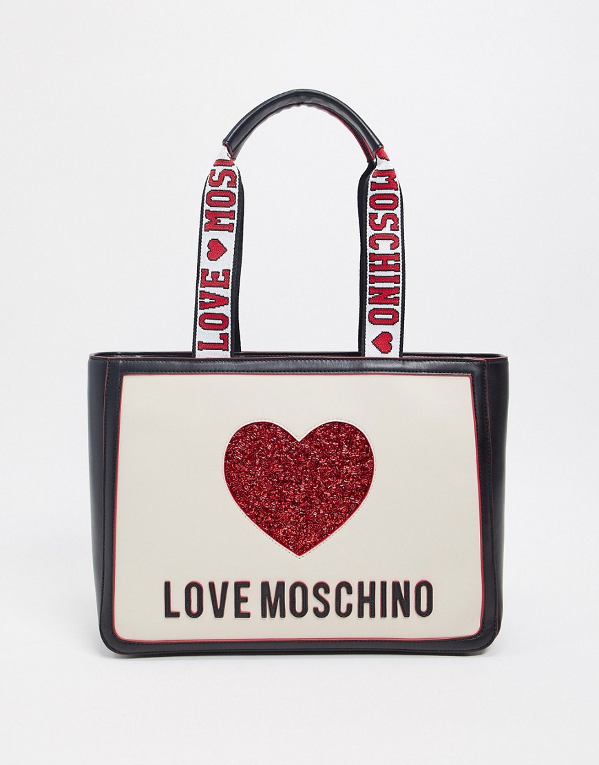 Love Moschino - Elfenbensfarvet shopper-taske med hjertelogo-Creme