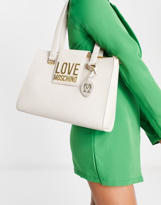Love Moschino – Elfenbensvit axelväska med långt handtag