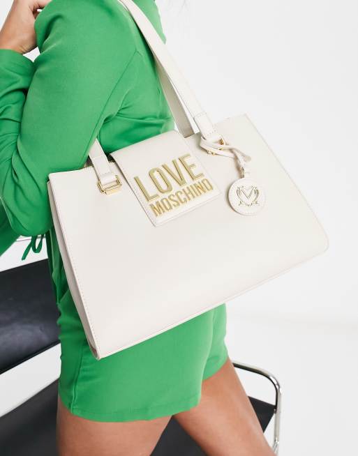 Love Moschino – Elfenbensvit axelväska med långt handtag, 3 av 4