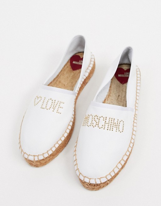Love Moschino embellished flat espadrilles in white