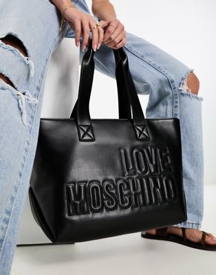 Love Moschino embossed tote bag in black