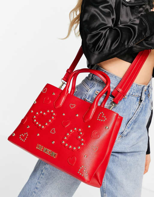 Love Moschino embossed tote bag in red