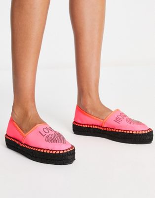 Love Moschino embroidered logo espadrilles in bright pink