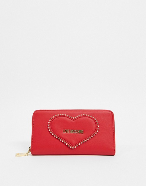 Love Moschino embroidery of love purse in red