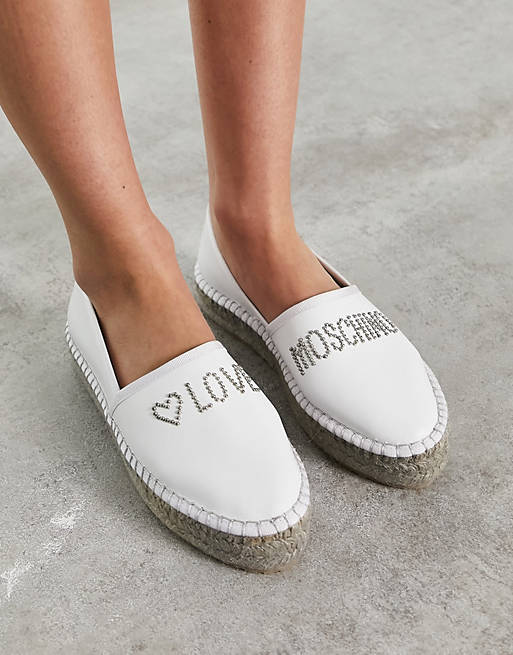 Damen Schuhe Flache Schuhe Espadrilles und Sandalen espadrilles in Weiß Love Moschino Baumwolle 