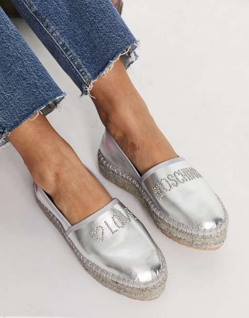 heroin margen Massakre Love Moschino espadrilles with stud detail in silver | ASOS