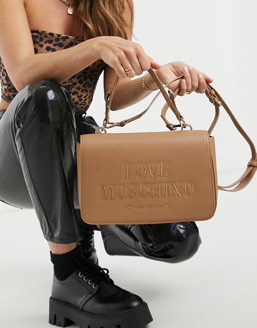 Love Moschino essential cross body bag in camel
