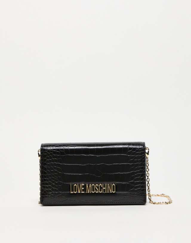 Love Moschino faux croc cross body bag in black