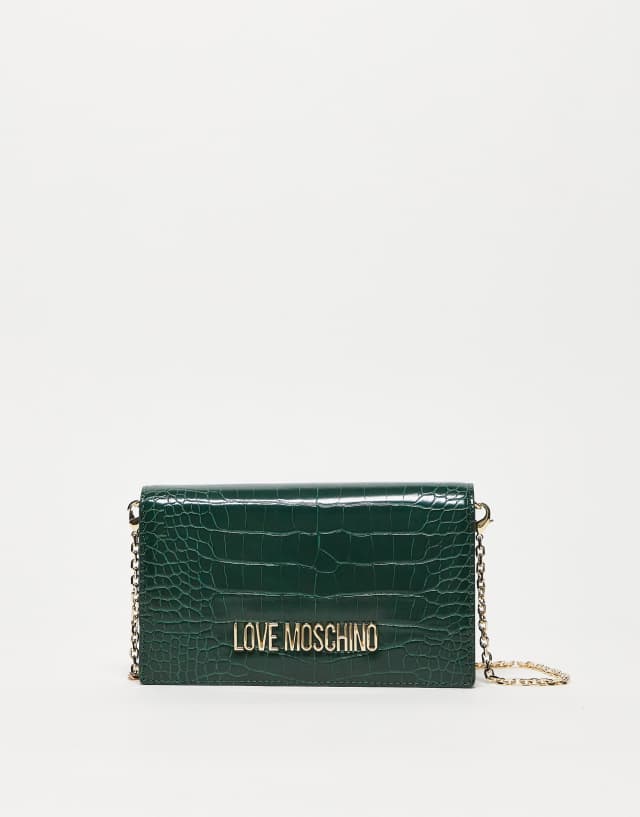 Love Moschino faux croc cross body bag in green