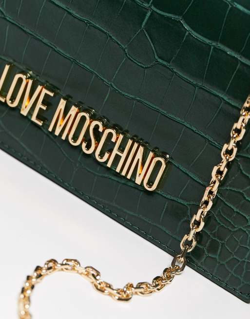 Love Moschino faux croc cross body bag in green