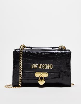 Love Moschino faux croc heart padlock bag in black ASOS