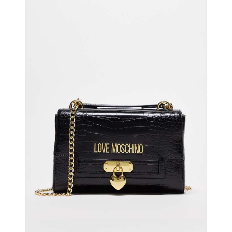 Love Moschino faux croc heart padlock bag in black