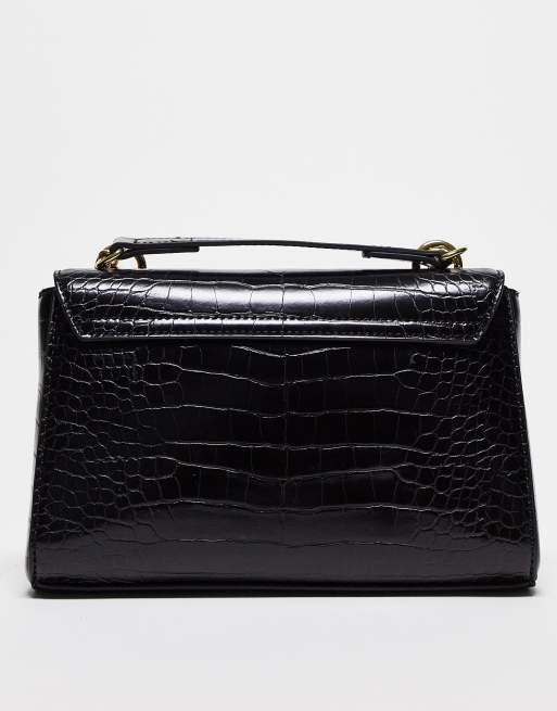 Love Moschino faux croc heart padlock bag in black