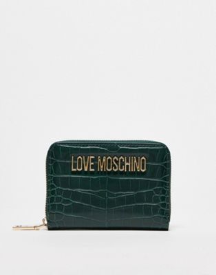 Love Moschino faux croc zip around small purse in green