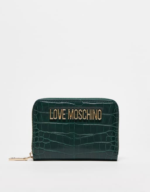 Love Moschino faux croc zip around small purse in green | ASOS