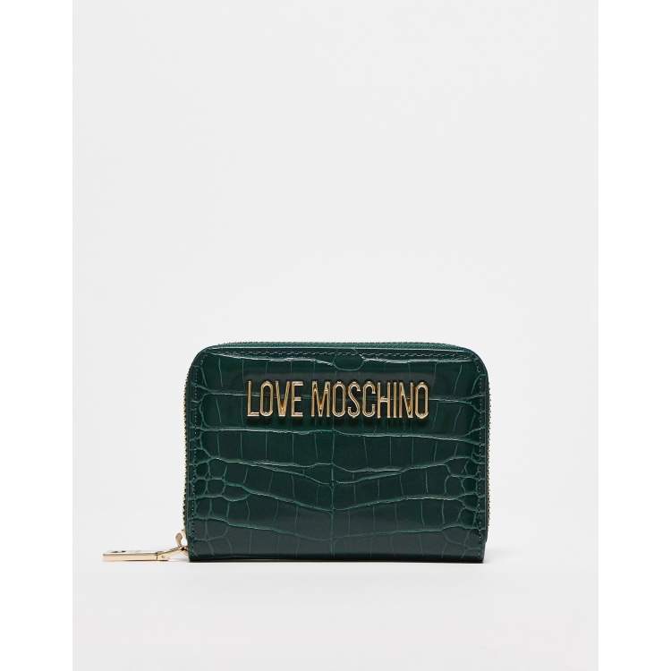 Love Moschino faux croc zip around small wallet in green | ASOS