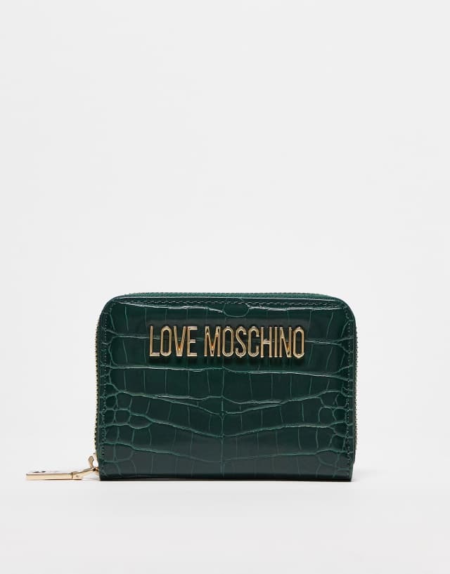 Love Moschino faux croc zip around small wallet in green